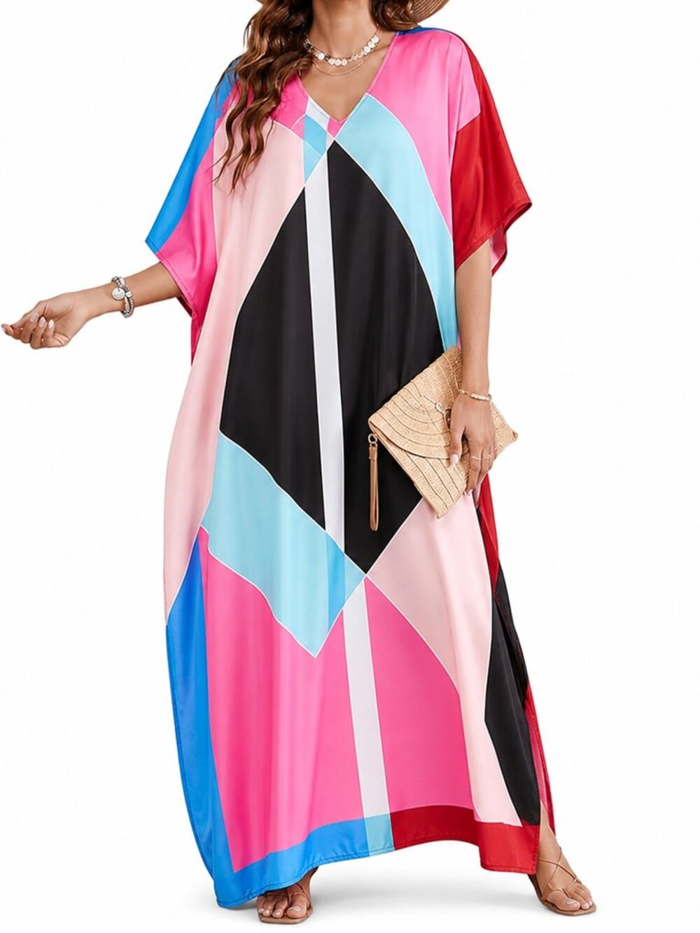 Women Plus Size Fit & Flare Multicolor Polyester Kaftan Dress Stylish Maxi Dress